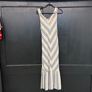 Charlie B Chevron Maxi Dress in Blue, Tan, and Cream